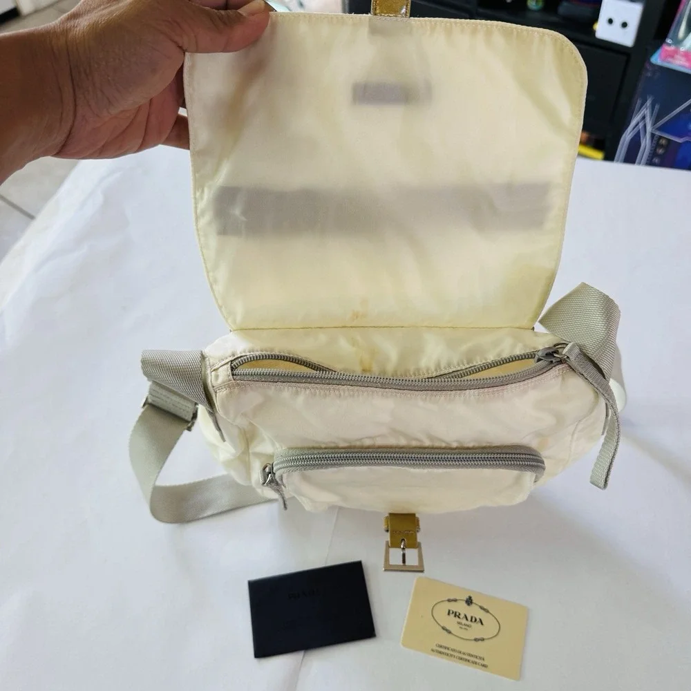PRADA Shoulder Crossbody Bag Purse Nylon White Solid Used With Certificate - Picture 3 of 5